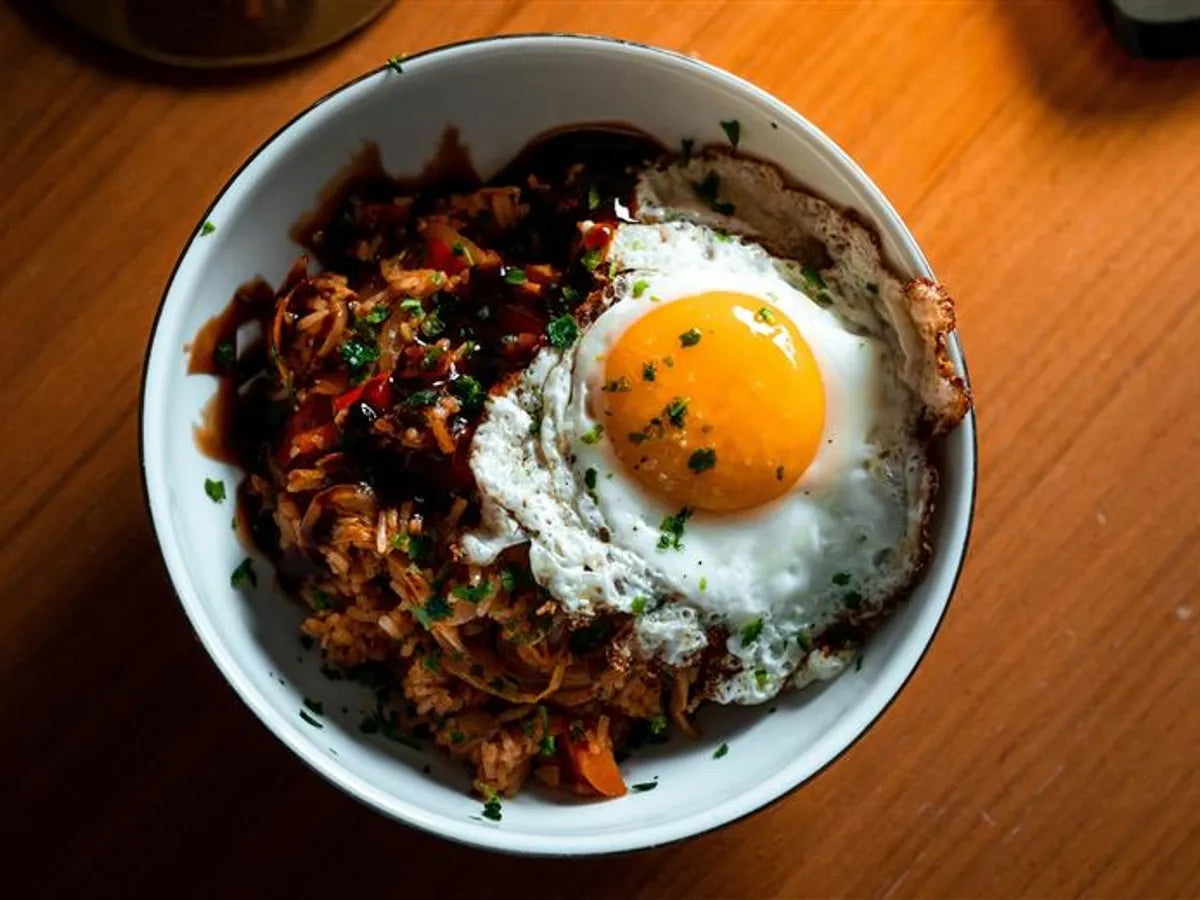 Gochujang kimchi fried rice with a fried egg