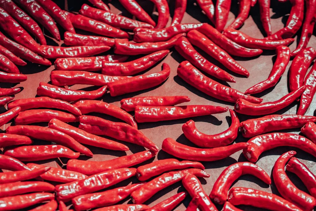 Korean red peppers drying in the sun