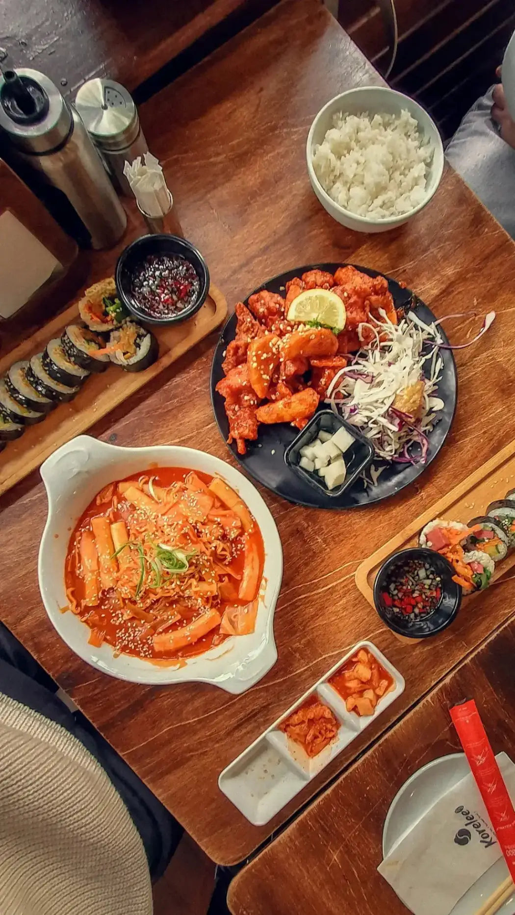 Korean dishes served with red gochujang sauce